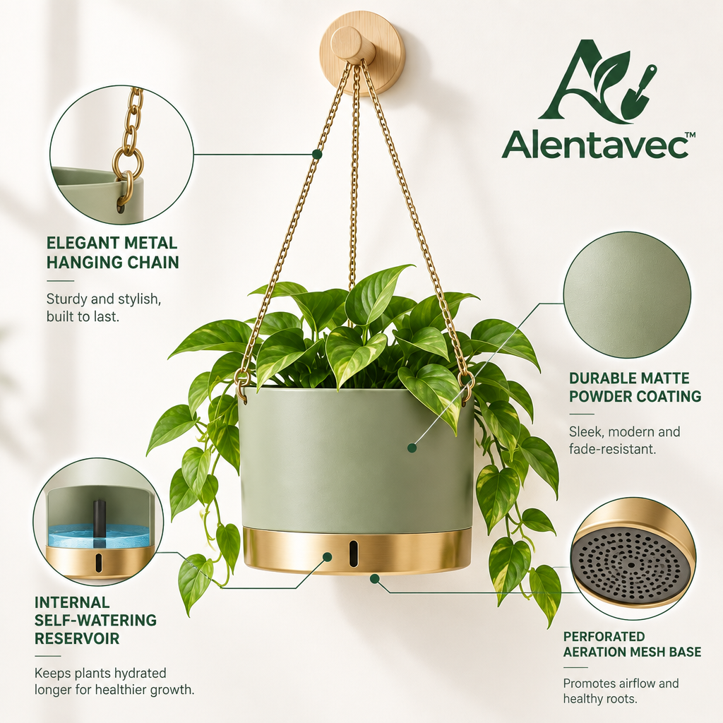 Alentavec™ Self-Watering Hanging Planter with Hidden Water Reservoir