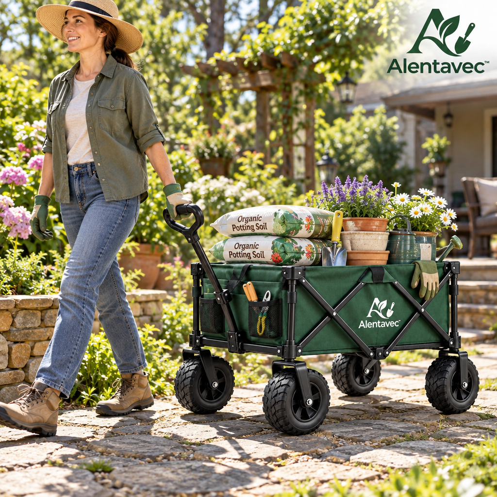 Alentavec™ Heavy-Duty Collapsible Folding Garden Utility Wagon & Cart