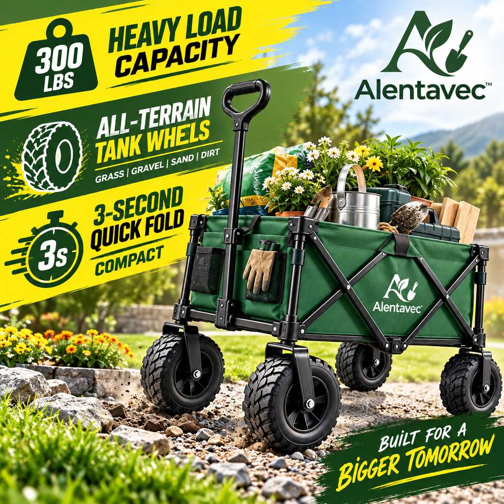 Alentavec™ Heavy-Duty Collapsible Folding Garden Utility Wagon & Cart