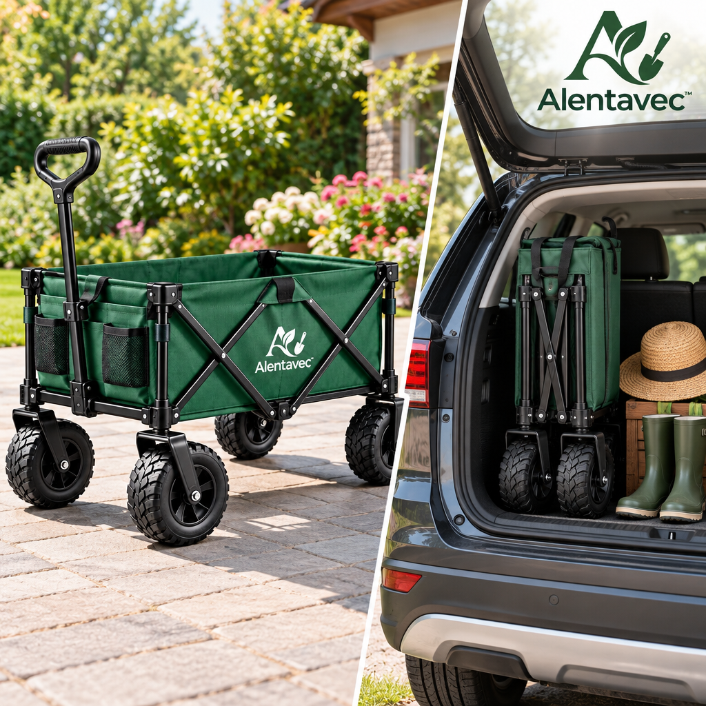 Alentavec™ Heavy-Duty Collapsible Folding Garden Utility Wagon & Cart