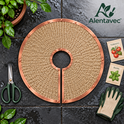 Alentavec™ Pure Copper-Edged Natural Jute Weed Barrier & Slug Deterrent Tree Mulch Mat Ring