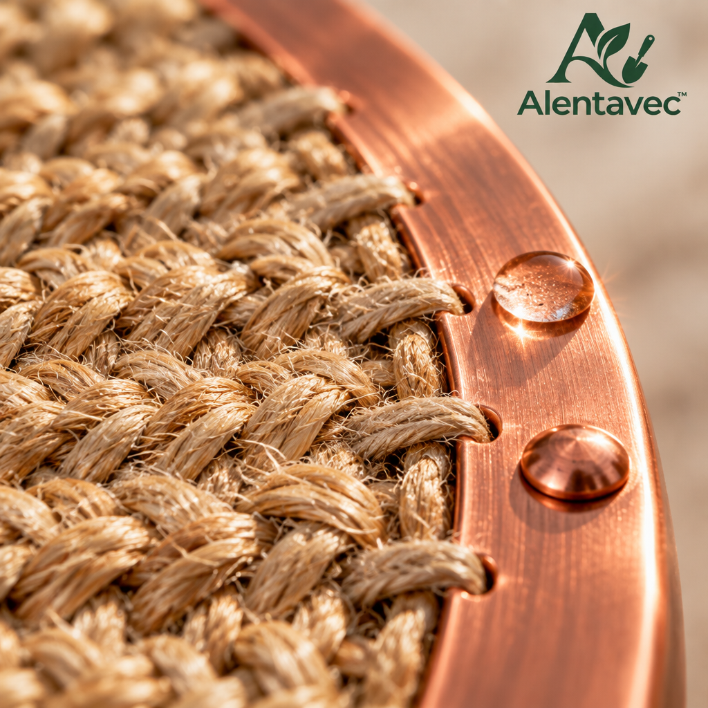 Alentavec™ Pure Copper-Edged Natural Jute Weed Barrier & Slug Deterrent Tree Mulch Mat Ring