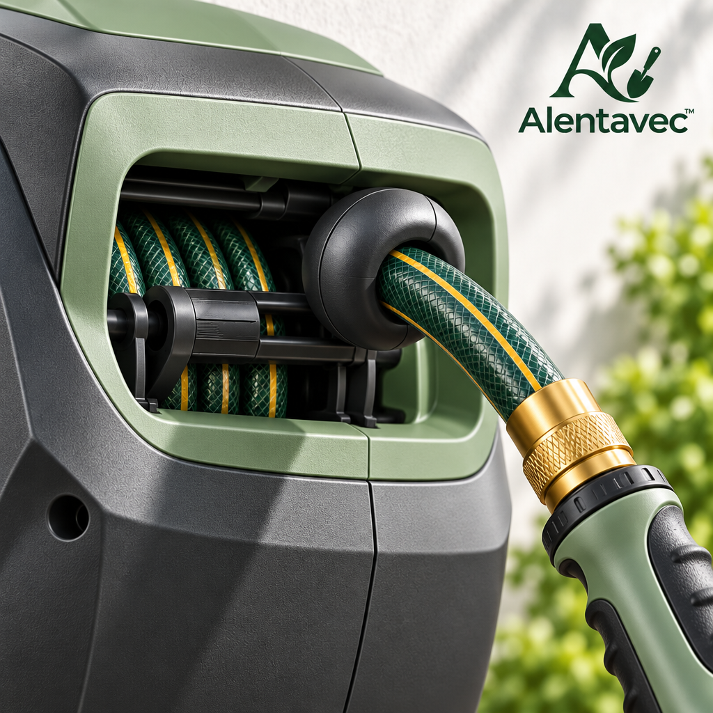 Alentavec™ Wall-Mounted Retractable Garden Hose Reel, 65ft Heavy-Duty All-Weather Hose, 180° Swivel Bracket & Auto-Rewind System
