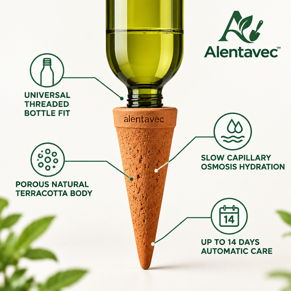 Alentavec™ TerraDrip Slow-Release Porous Terracotta Self-Watering Spikes (4-Pack)