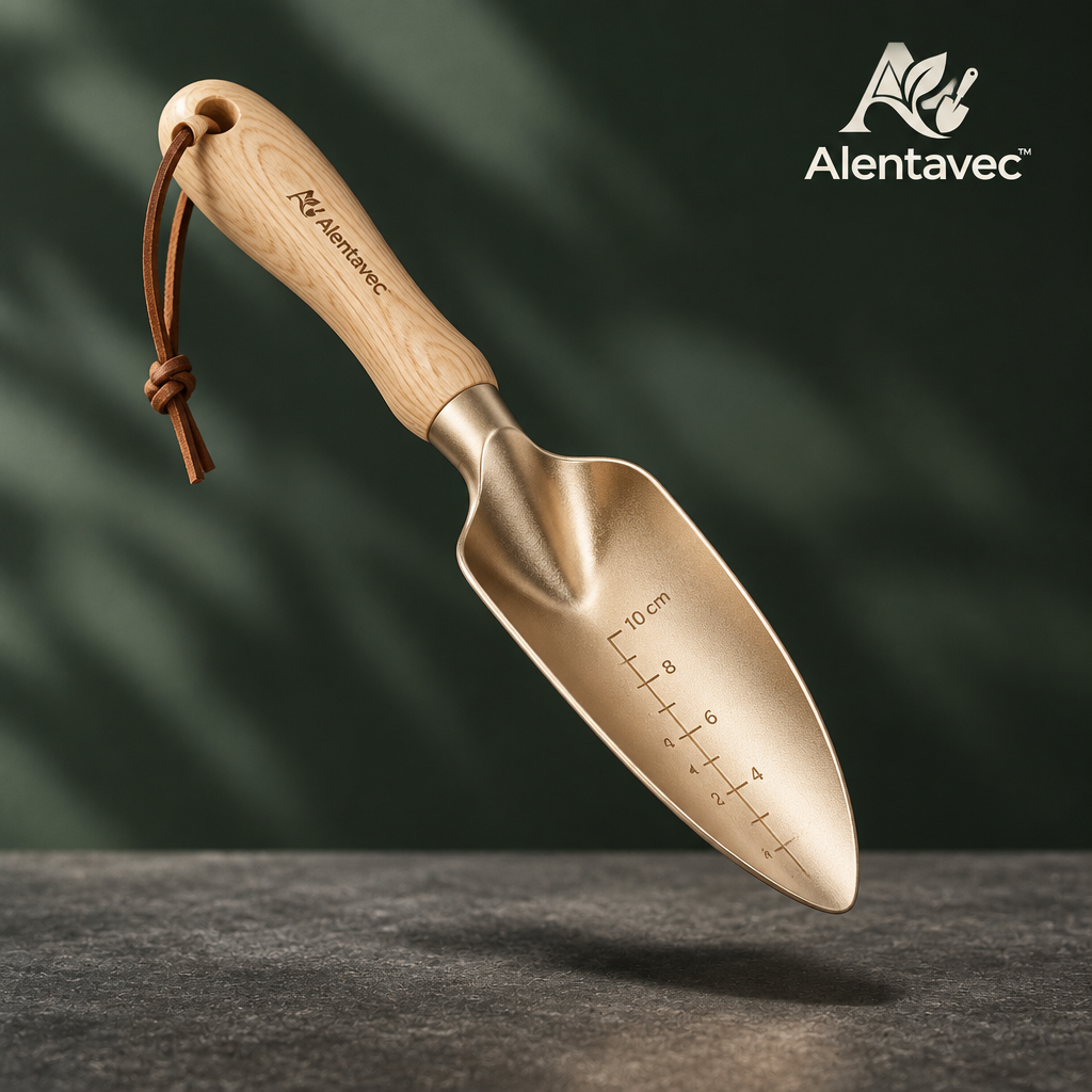 Alentavec™ RootGrip Ergonomic Solid Ash Wood & Cast Aluminum Mini Transplanting Trowel