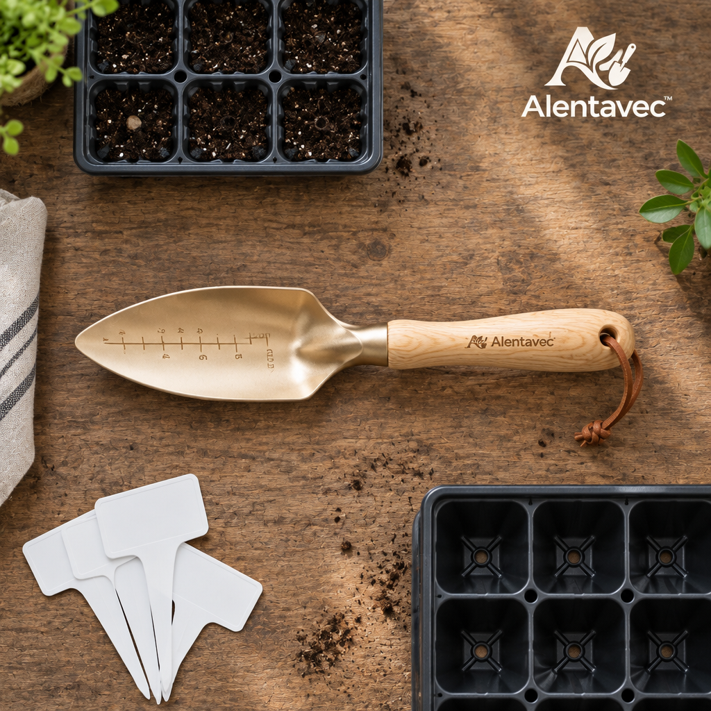 Alentavec™ RootGrip Ergonomic Solid Ash Wood & Cast Aluminum Mini Transplanting Trowel