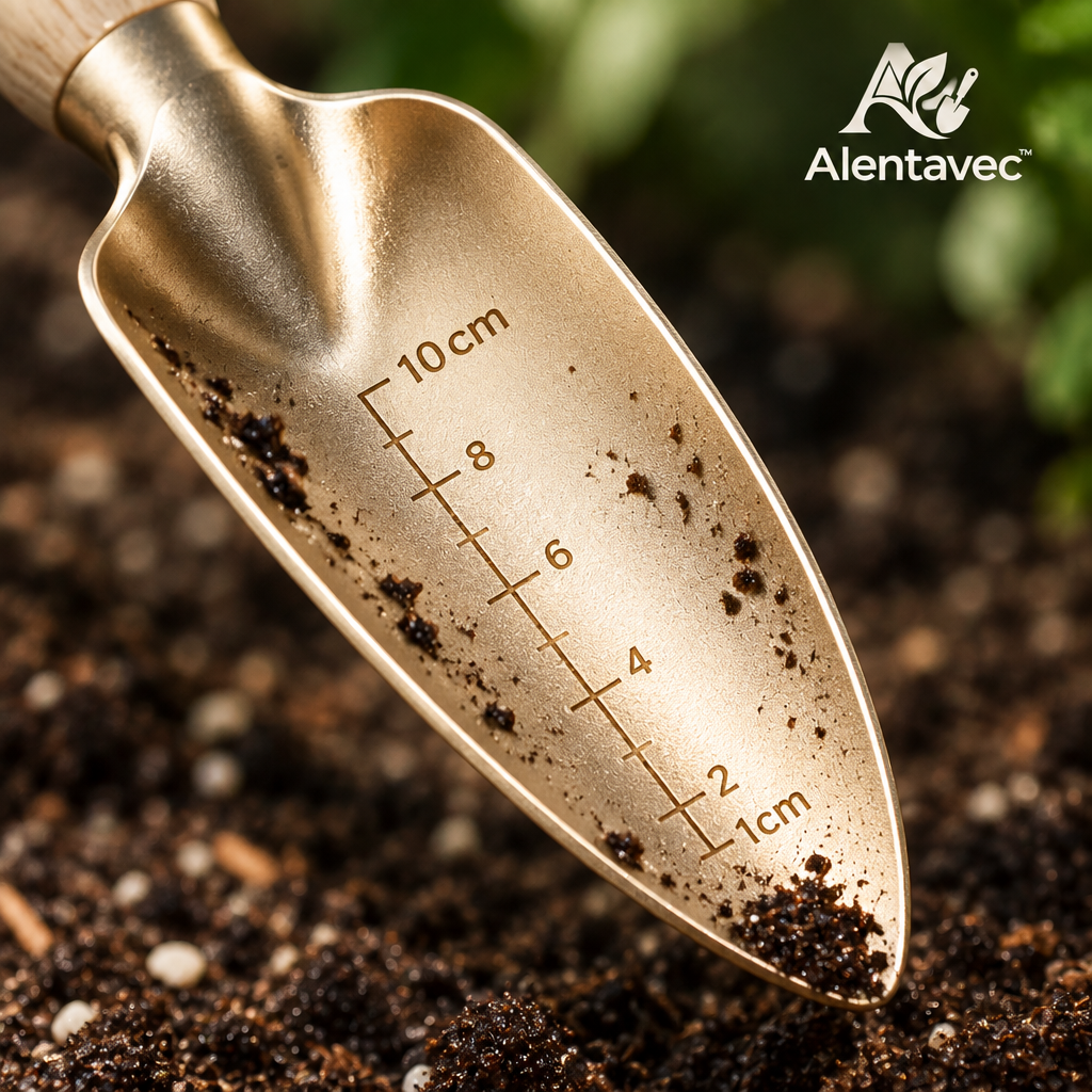 Alentavec™ RootGrip Ergonomic Solid Ash Wood & Cast Aluminum Mini Transplanting Trowel