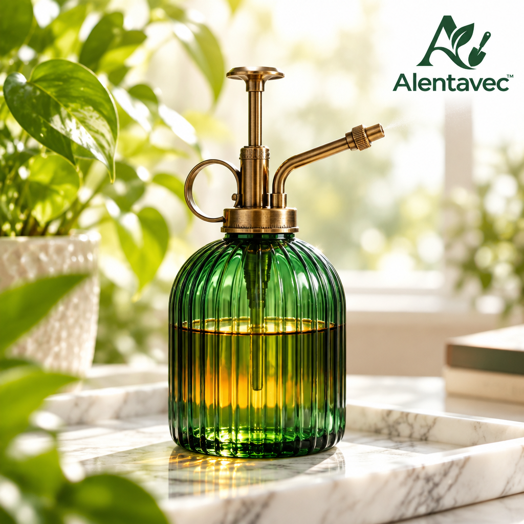 Alentavec™ VelvetMist Vintage Fluted Glass Plant Mister with Brass Pump