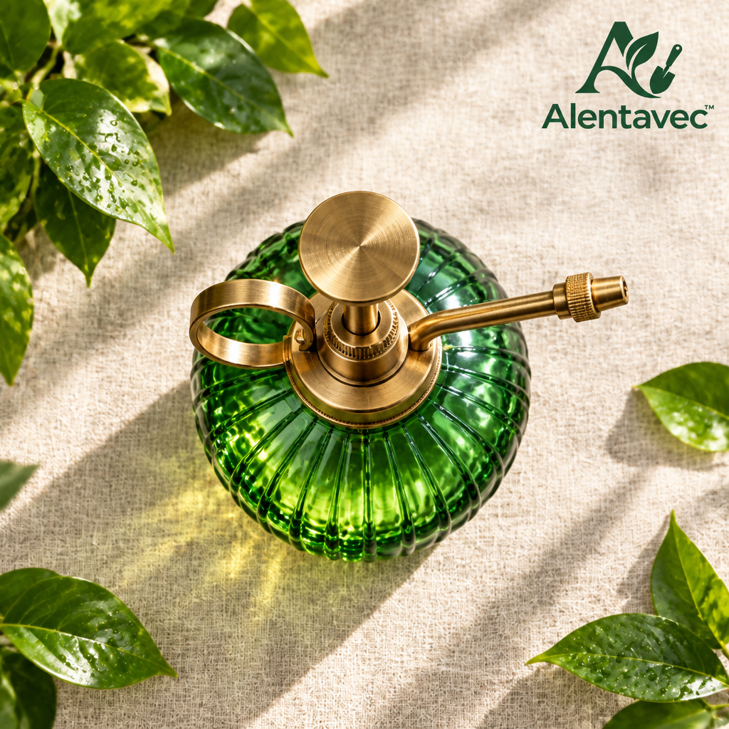 Alentavec™ VelvetMist Vintage Fluted Glass Plant Mister with Brass Pump