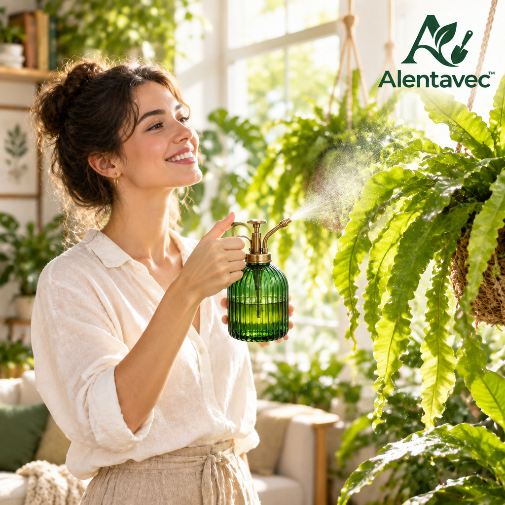 Alentavec™ VelvetMist Vintage Fluted Glass Plant Mister with Brass Pump