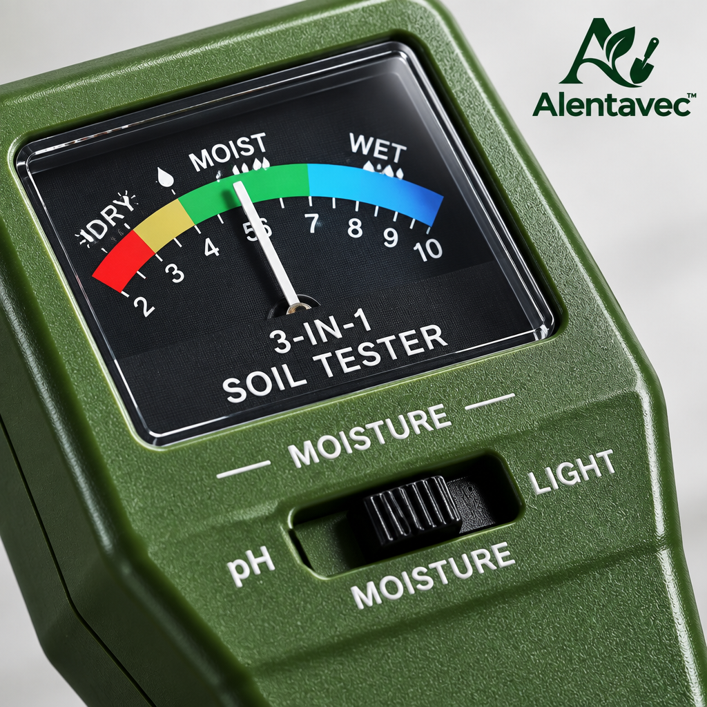 Alentavec™ SoilSense 3-in-1 Battery-Free Soil Moisture, pH & Light Tester