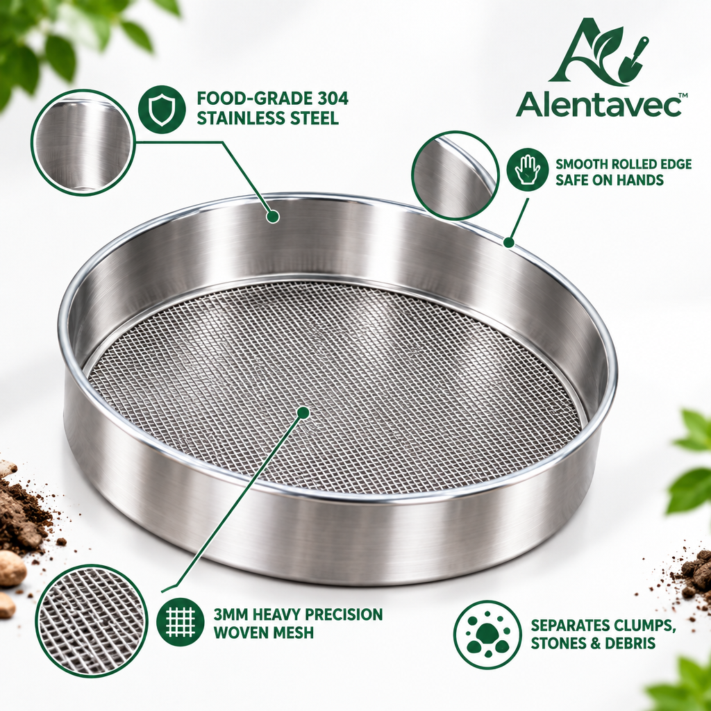 Alentavec™ CleanRoots Interchangeable Stainless Steel Soil Sifter & Mesh Screen Set